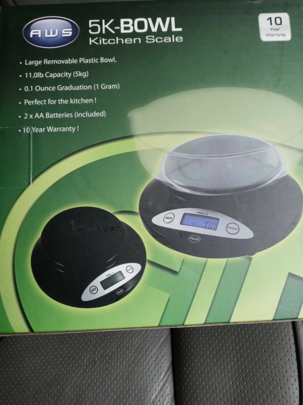 AWS 5K-Bowl Digital Kitchen Scale – 5000g Capacity with Bowl – Precise Food Scale for Cooking & Baking – Tare Function, LCD Display – Sleek Black Design