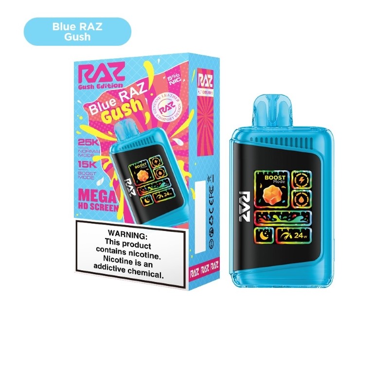 Raz LTX25K Blue Raz Gush Disposable Vape – 25,000 Puffs, 5 Count Box, Rechargeable, Sweet Blue Raspberry Flavor, 5% Nicotine, Smooth Draw, Leak-Proof Design