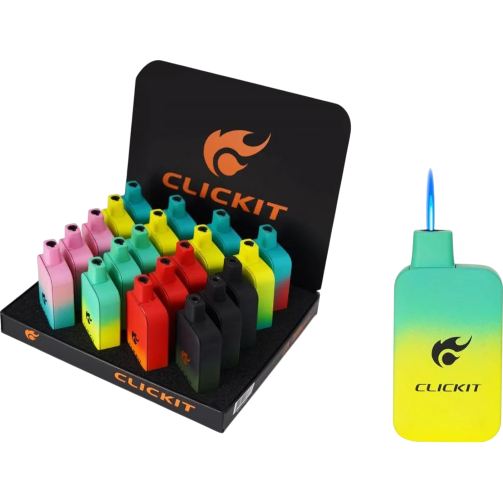 Clickit Vape Lighter – Refillable Butane Gas Lighter for Vapes & Cigarettes – Adjustable Flame – Wind-Resistant, Compact & Easy to Use