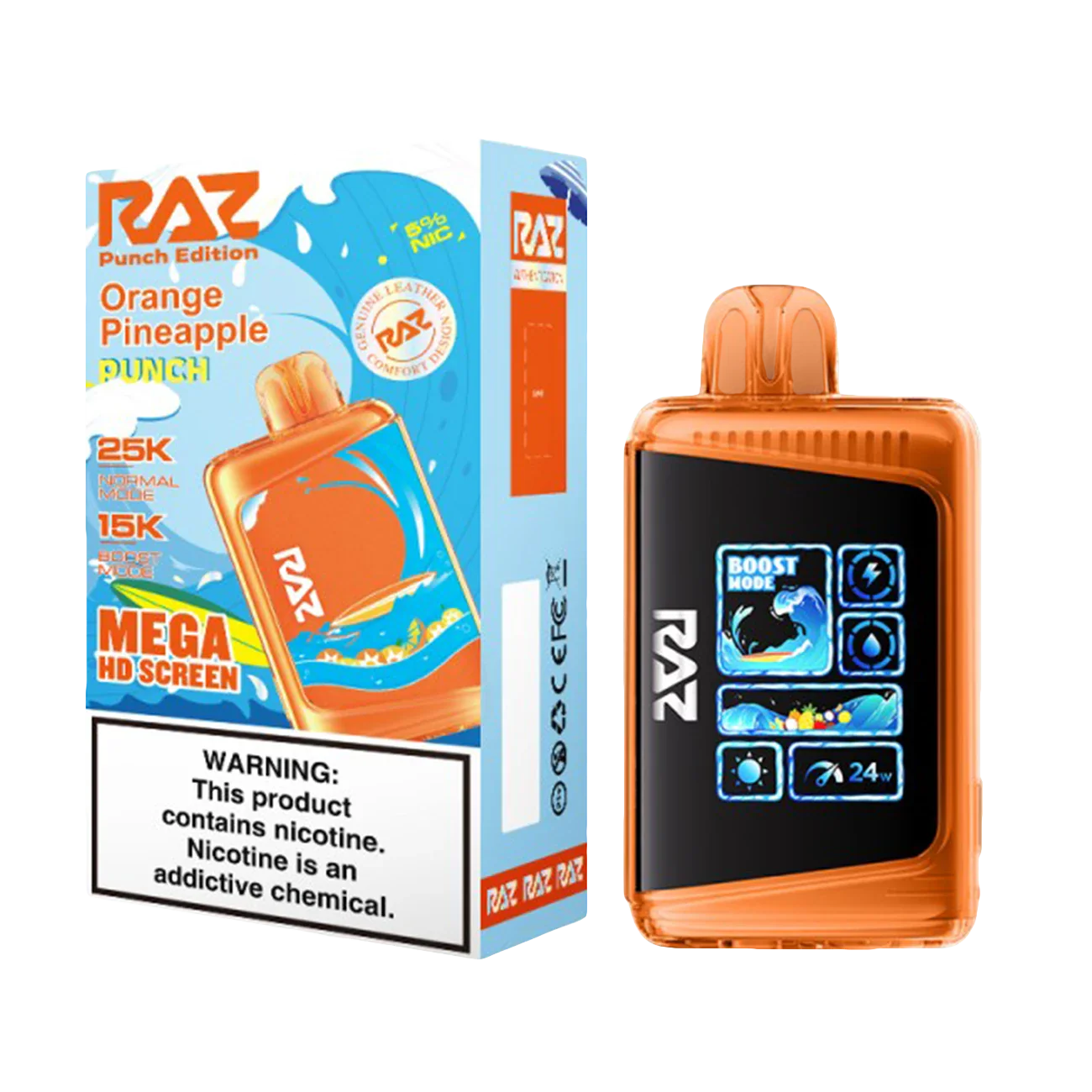Raz Orange Pineapple Punch Ltx25K Disposable Vape – 25,000 Puffs, Rechargeable, Tropical Orange Pineapple Flavor, 5% Nicotine, Smooth Draw, Leak-Proof Design