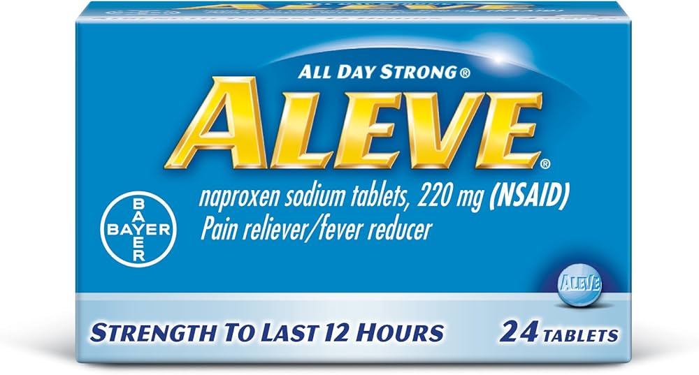 Aleve Pain Reliever & Fever Reducer Tablets, 220mg Naproxen Sodium, Long-Lasting All-Day Relief for Muscle, Joint & Back Pain â€“ 18 Count