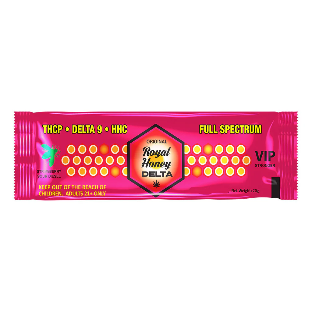 Royal Honey Delta 9  Strawberry Sour Diesel Infused  Natural Relaxation & Mood Support  Delta-9 THC Infused Honey 10mg Per Serving 1oz Bottle