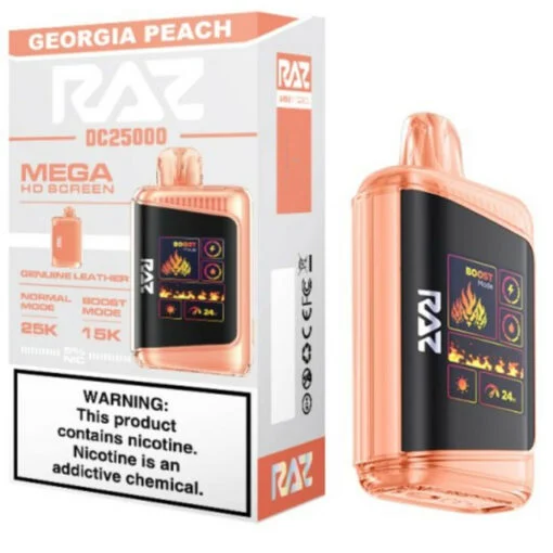 Raz LTX25K Puff Disposable Vape Georgia Peach Flavor | Sweet Peach Blend 25,000 Puffs, USB-C Rechargeable, Pre-Filled E-Liquid | Smooth, Juicy High-Capacity Nicotine Vape Pen for Adults