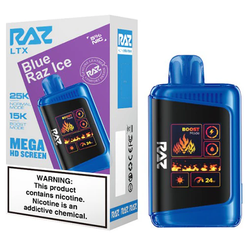 Raz LTX25K Puff Disposable Vape Blue Raz Ice Flavor | Blue Raspberry & Menthol Blend 25,000 Puffs, USB-C Rechargeable, Pre-Filled E-Liquid | Icy, Fruity High-Capacity Nicotine Vape Pen for Adults