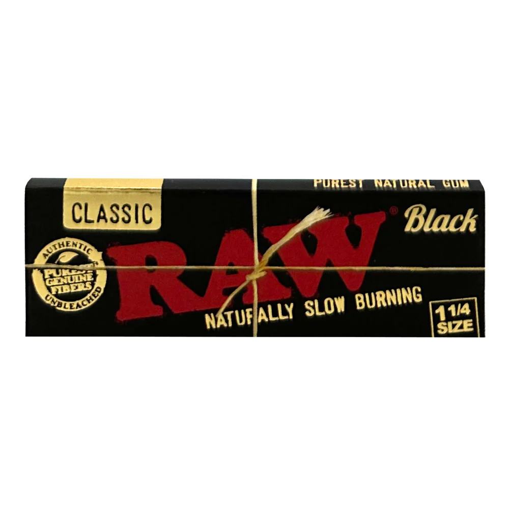 RAW Black 1¼ Rolling Papers – Ultra-Thin, Unbleached, Natural Hemp Rolling Papers – Slow Burn, Smooth Draw, Premium Smoking Experience