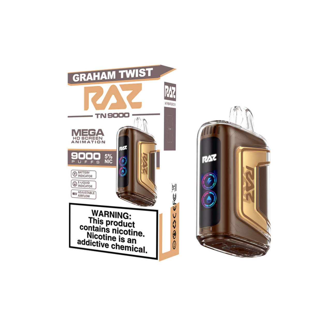 Raz 9000 Puffs Graham Twist Disposable Vape – 9000 Puffs, Rechargeable, Sweet Dessert Flavor, 5% Nicotine, Smooth Draw, Leak-Proof Design